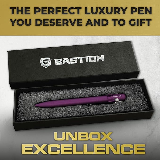 BASTION® Luxury Bolt Action Pen, Durable Professional Ballpoint Pen with Fine Tip, EDC Pen, Ink Refillable Pen for Birthday Gift, Travel Pen for School and Work