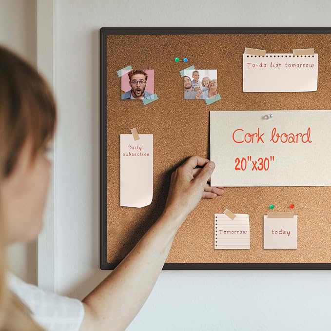 Board2by 2-Pack Cork Board Bulletin Board 20 x 30, Black Aluminium Framed Corkboard, Office Board for Wall Cork, Large Wall Mounted Notice Pin Board with 32 Push Pins for School, Home & Office