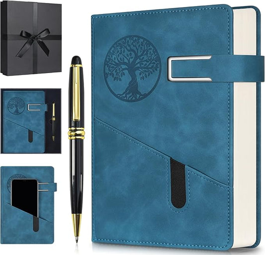 Lined Notebook Journal for Men Women, 365 Pages Numbered College Ruled Notebook, Hardcover Leather Journal with Pen & Gift Box, Thick Daily Diary, Professional Notebooks for Work, School, Business, A5