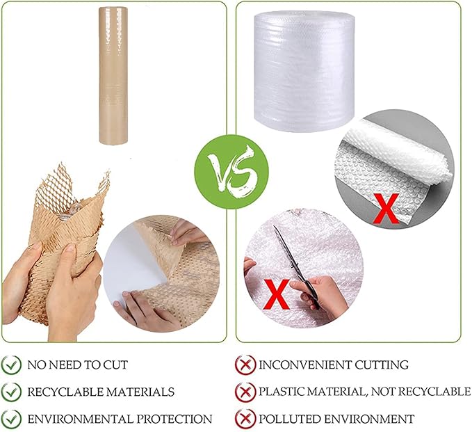Honeycomb Packing Paper,12" W x 100' L Packing Paper for Moving,Products & Gifts Honeycomb Wrapping Paper,Recyclable and Biodegradable Cushioning Packing Material with 10 Fragile Sticker Labels