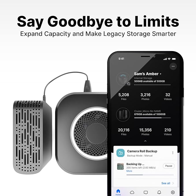 AmberPRO Personal Cloud Storage Device + AC2600 WiFi Router. Dual 2TB Hard Drives with RAID 1 or Optional 4TB with RAID 0. Plex and Home Assistant. iOS/Android/Windows/Mac Compatible. AM1211-2TB