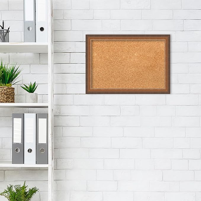 Amanti Art Natural Cork Board for Wall, 14x20 Vision Board with Bronze Frame, Small Corkboard Office Decor for Home Organization, Modern Corkboard Pinboard to Display Items for Home Organization in