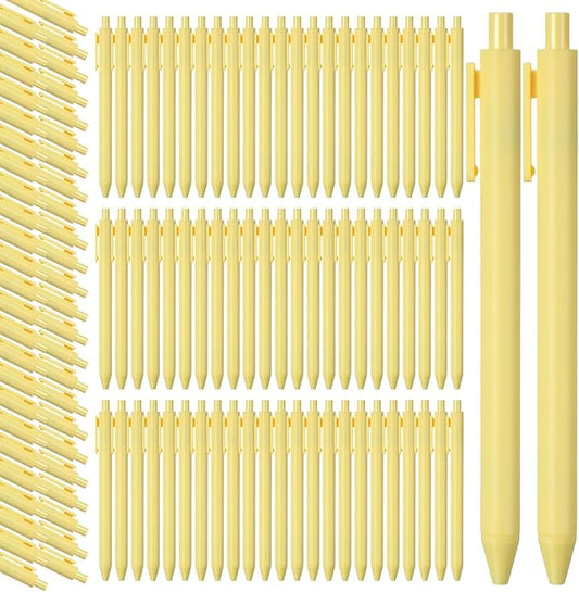Fulmoon 50 Pcs Ballpoint Pens Bulk Retractable Comfortable Writing Pens Cute Back to School Supplies in Medium Point 1.0 mm for Teacher Student Bridal Shower Baby Shower (Light Yellow)