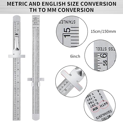 6 Inch 15 cm Pocket Ruler Flexible Precision Stainless Steel Ruler with Detachable Clips Stainless Steel Pocket Clip Scale Gauge Metric British System(2 Pieces)