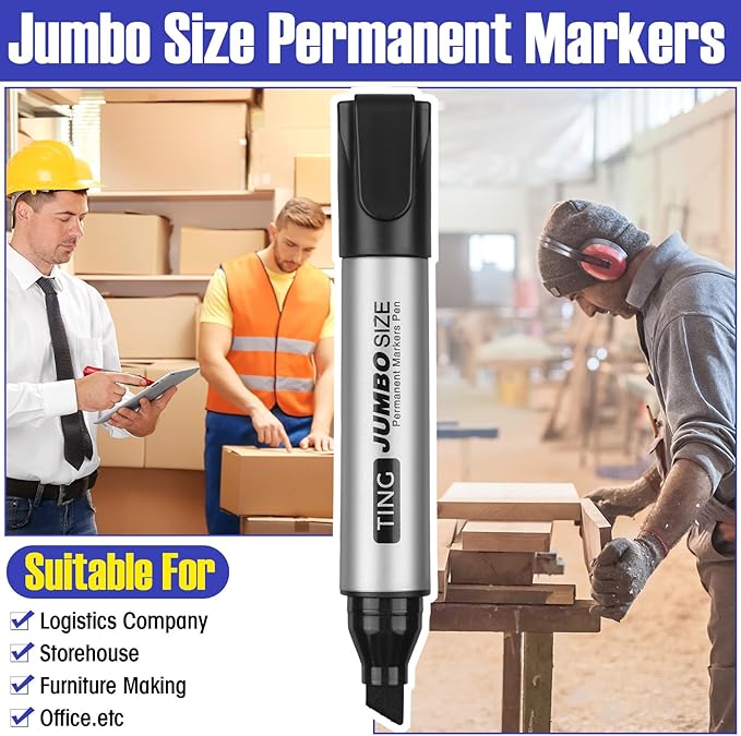 Fuutreo 32 Pcs Jumbo Permanent Markers Bulk Large Chisel Tip Permanent Markers Waterproof Jumbo Pens Quick Drying Office Teacher Supplies(Black, Green, Blue, Red)