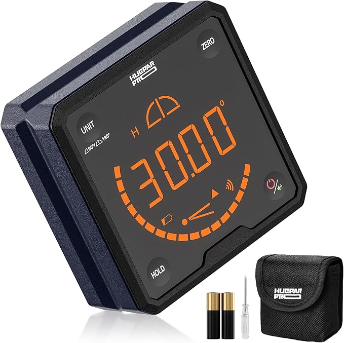 HueparPro Digital Angle Gauge Angle Finder Level with V-Groove Magnetic Base&Backlit LCD Angle Ruler Electronic Table Saw Bevel Gauge Protractor Inclinometer for Construction, Woodworking, Machinery