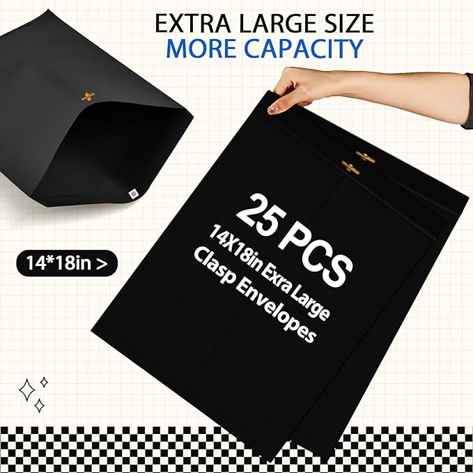 25 Pcs Clasp Envelope 14 x 18 Inch Large Manilla Envelopes with Clasp Closure for Mailing Thick Documents Home, Business, Legal or School Office Storing(Black)