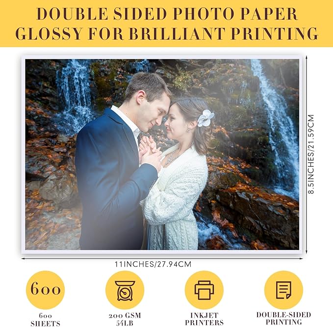 Fainne 600 Sheets Photo Paper 8.5 x 11 in Glossy Double Sided 54lbs 9.5mil 200gsm Photo Paper Glossy Card Stock for Inkjet Printing Printer Making Pictures Calendar Greeting Card Printing