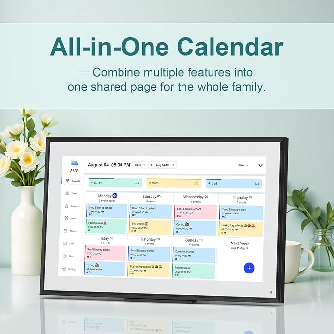 15.6 Inch Digital Calendar Wall Planner 2025-2026 – HD Touchscreen Smart Photo Display for Family Schedules, 32GB Electronic Calendar Chore Chart + To-do List, Wall Mount & Desktop Stand