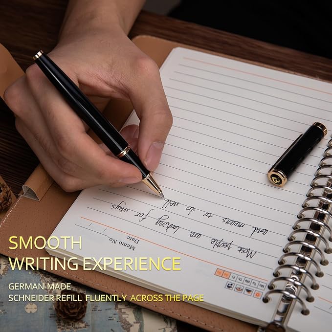 BEILUNER Black Personalized Pen,Stunning Luxury Lacquer With 24K Gold,Schneider Ink Refills,Multiple Fonts To Custom Rollerball,Gift Pen For Men & Women,Executive,Graduation,Christmas,Nice Pens