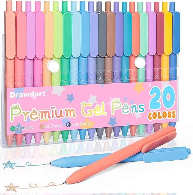 Gel Pens 20 Colors Retractable Quick Dry Ink Pens Fine Point 0.7mm, Smoooth Writing Pens Multicolor for Journaling, Drawing, Doodling, and Note Taking, Multicolor, 20-Count