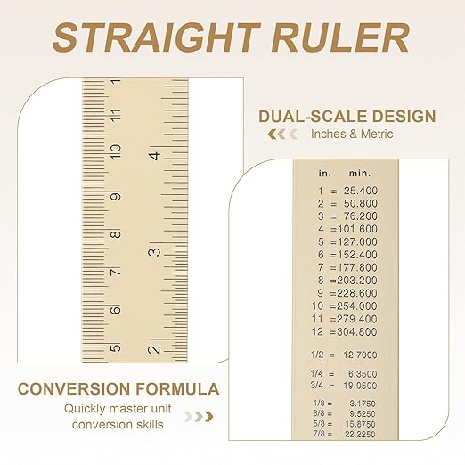 HARFINGTON 4pcs Metal Straight Ruler 30cm Metric SAE Aluminum Alloy Measuring Rulers Scale Tool with Hole for Measure Study Reading Classroom Office, Beige