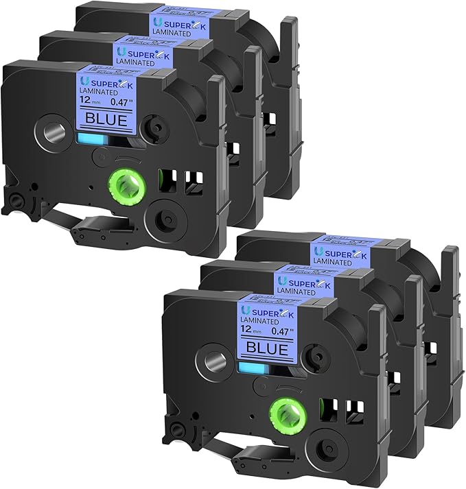 6PK TZe-531 12mm 0.47 Laminated Blue Tape Compatible for Brother P-Touch Label Maker Tape TZ-531 TZe TZ Label Tape TZe531 TZ531 Black on Blue for PT-D210 D220 H110 D200 D400 D600 H100