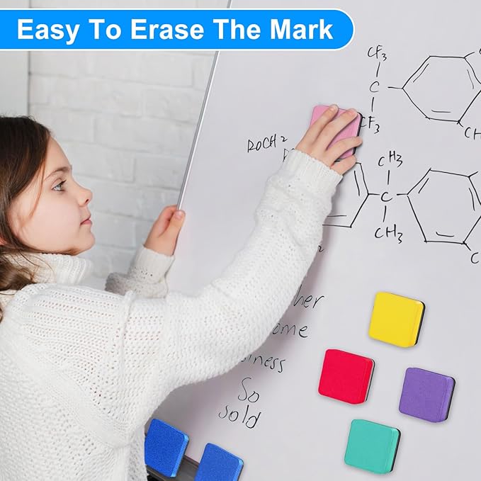 Cube Dry Erase Erasers, 200 Packs Mini Magnetic Whiteboard Dry Erasers in 6 Colors, Chalkboard Cleaner Wiper for Classroom, School, Home, and Office Supplies