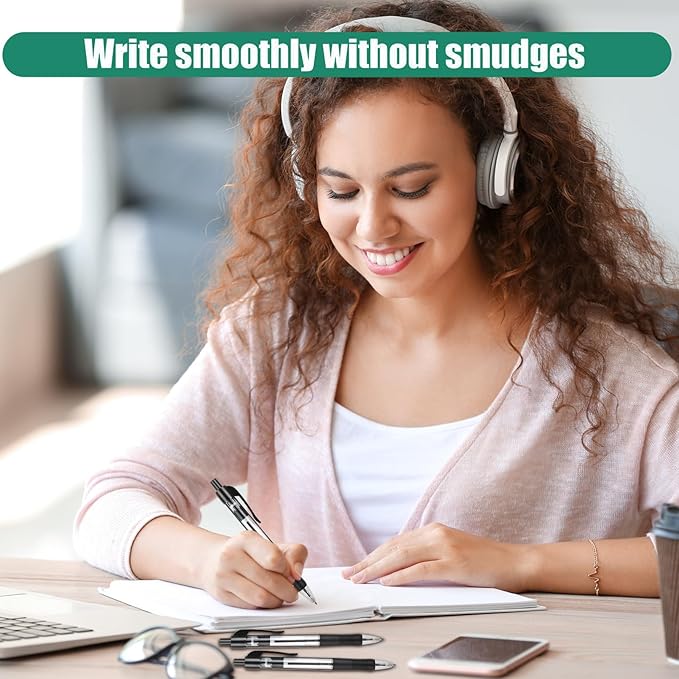 200 Pack Ballpoint Pens Bulk, Black Gel Ink Pens, 1.0 mm Medium Point Pen, Retractable Smooth Writing Pen with Comfortable Grip for Journal Writing Home Office Supplies (Black Ink)