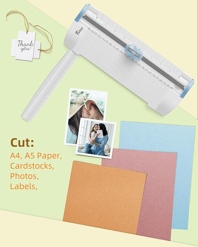 Firbon 3-in-1 Paper Cutter, 9" Compact A5 Paper Trimmer with Straight Cut, Scoring & Perforating Blades for Cardstock, Scrapbooking, Crafting, Labels & Home Office (Blue)