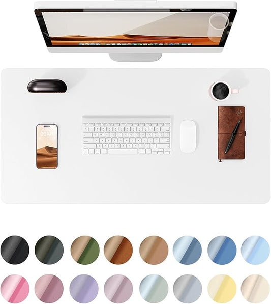 YSAGi Leather Desk Protector, Office Mat, Large Mouse Mat, Non-Slip PU Leather Blotter, Laptop Desk, Waterproof Writing Pad for Office and Home (White, 31.5" x 15.8")