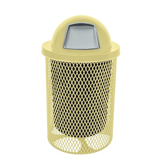 RDT-TXTSAND Heavy Duty 32 Gallon Round Trash Receptacle, Liner Included, Textured Sandstone with Textured Sandstone Steel Dome Top, Made in America