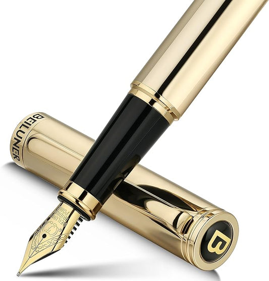 BEILUNER Gold Fountain Pen,Stunning Luxury Pens with 24K Gold Accents, Gorgeous 24K Gilded Nib(Fine), Ink Converter,Fancy Pen Gift for Men&Women-Elegant, Graduation, Office, Reliable,Nice for Writing