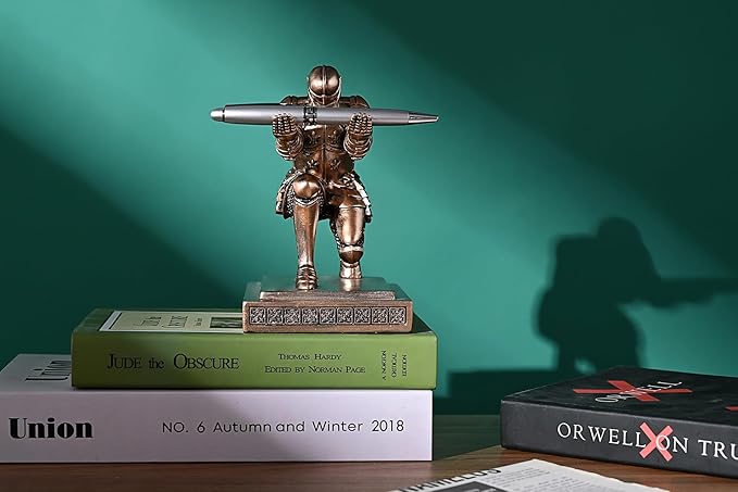 Knight Pen Holder Pen Stand Desk Organizers and Accessories Resin Pencil Holder as Gift with a Fancy Pen for Office and Home Desk Organizer (Bronze)