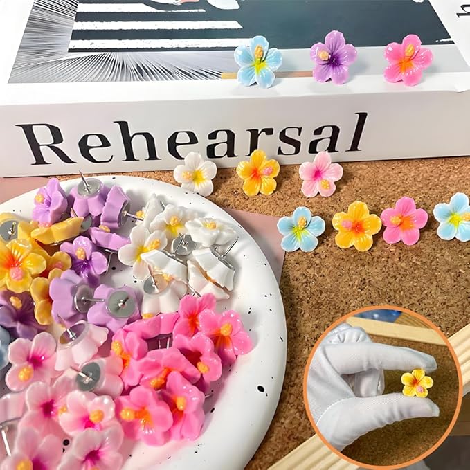 60 pcs Flower Push Pins Cute Decorative Flower Thumbtacks Color Pushpins for Bulletin Cork Board Photo Wall Display Map Home Office Organization