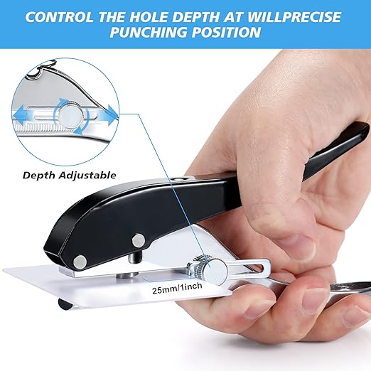 Heavy Duty Single Hole Punch - Portable Hand Held Paper Punch for Tags, Cards, Plastic & Cardboard (8MM Black)