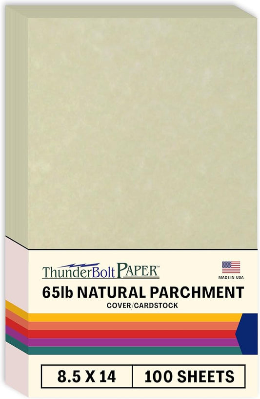 ThunderBolt Paper - 100 Natural Parchment 65lb Cover Cardstock Paper, 8.5x14 Inches, Legal/Menu Size, Printable Old Parchment Look