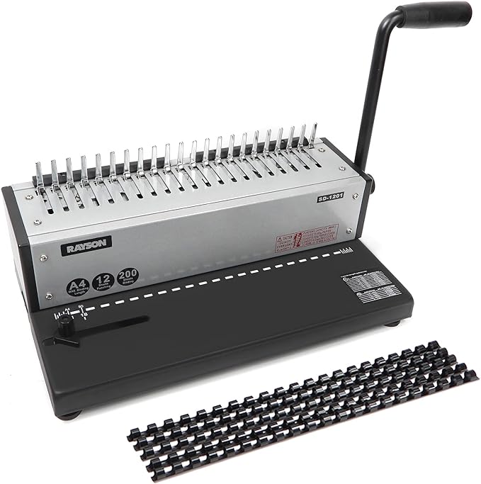 Rayson SD-1201 Binding Machine Punching and Binding with Combs Set - 21 Hole/ 200 Sheets Paper Comb Binder