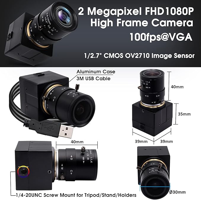SVPRO 1080P HD Webcam with Zoom Lens 2.8-12mm Manual Focus Camera 30fps/60fps/100pfs High Definition USB Camera UVC Free Drive for PC & Laptop