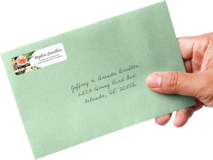 Black and White Stripe Floral Rolled Address Labels/Roll of 500 Personalized Return Address Labels/Designer Return Address Stickers in Elegant Plastic Dispenser