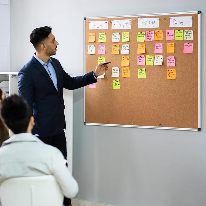 Board2by Extra Large Cork Bulletin Board 48" X 48", Silver Aluminum Framed 4'x4' Corkboard for Wall, Wall Mounted Notice Pin Board with 18 Push Pins for School, Home & Office