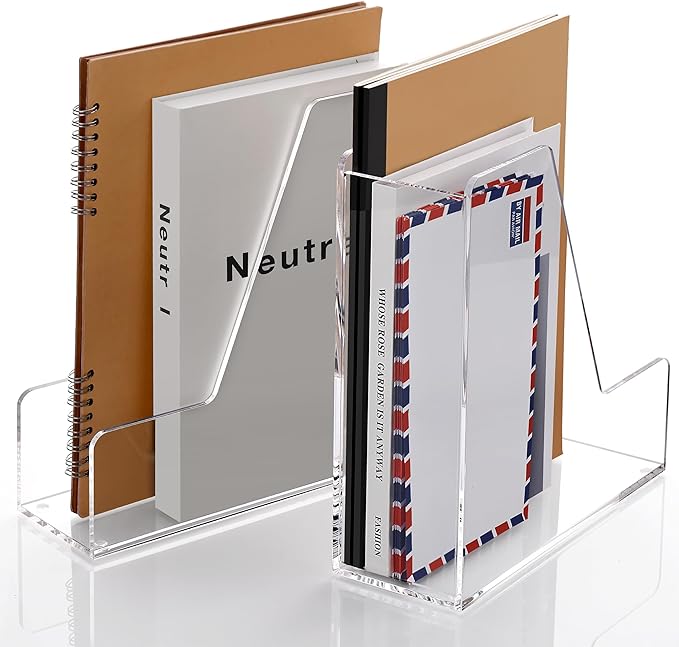 2-Pack Acrylic Magazine File Holder Desk Organizer Magazine Rack, Clear, Vertical File Sorter Holders, 9.45"D x 3.54"W x 10.24"H