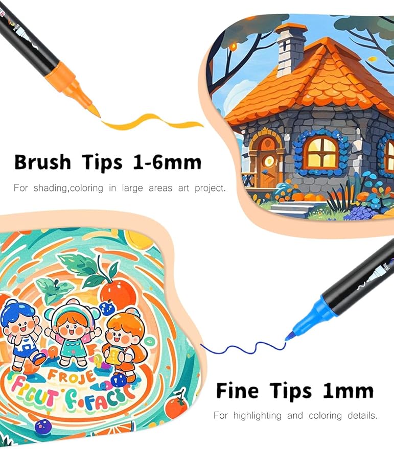 30 Colors Acrylic Paint Pens, Dual Tip Acrylic Paint Markers with Brush and Fine Tips for Kids and Adults, Wood, Canvas, Stone, Rock Painting, Glass, Ceramic Surfaces, DIY Crafts Making