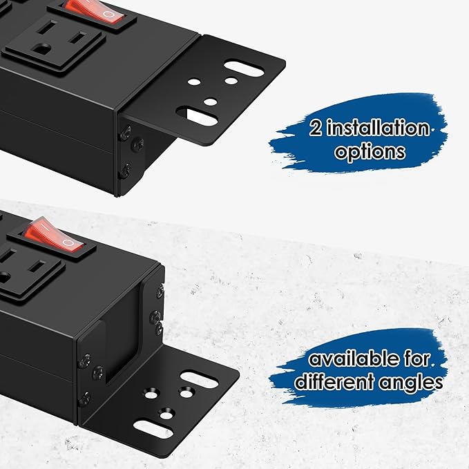 Rack Mount Power Strips,8 Outlet Strips Surge Protector with Individual Switches, PDU Power Strip for Server Racks, 14AWG Heavy-Duty Braided Extension Cord,2700J,15A 125V 1875W (10 FT Cable)
