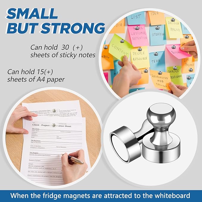 LOVIMAG 25Pcs Magnetic Paper Clip Dispenser Holder for Whiteboard, Strong Magnets Fridge Magnets Adult, Small Push Pin Magnet for Whiteboard, Office, Classroom, Map, Thumb Tacks Magnet
