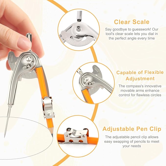 4 Pack Geometry Tool Set, Math Compass for Geometry and 6 Inch Protractor Set Include Metal Compass with Pencil and Clear Plastic Protractor for Student Classroom Office Woodworking Art Drawing