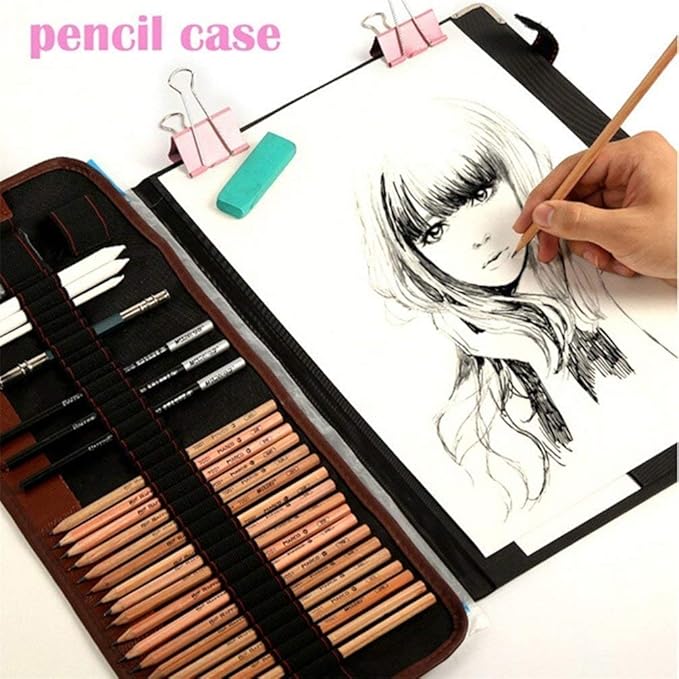 29 Pieces Sketch Drawing Pencil Set Included Graphite Pencils, Charcoal Pencils, Paper Erasable Pen, Craft Knife for Art Beginners
