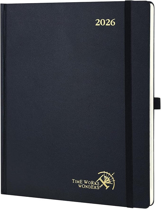 POPRUN 2026 Planner (Large Size 8.5''x 10.5'' Hardcover) - Daily Weekly and Monthly Calendar Agenda 2026 Appointment Book with Hourly Time Slots, Monthly Tabs, 100 GSM - Black