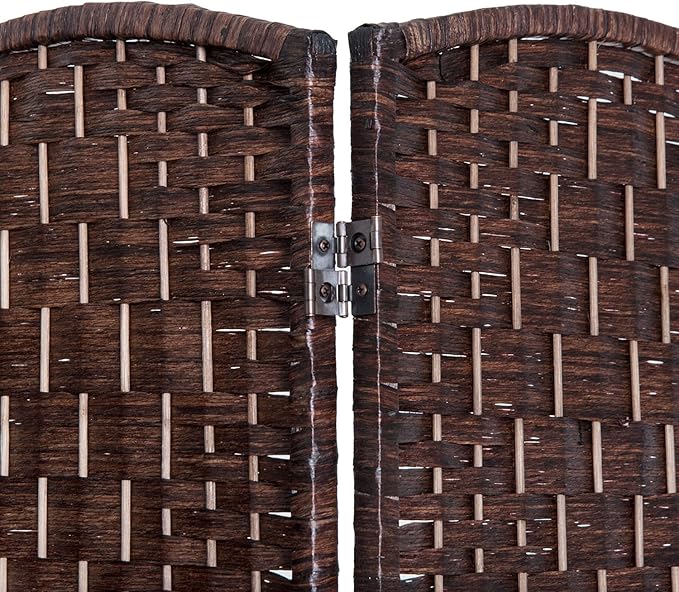 HOMCOM Room Divider 4 Panels Folding Privacy Screen 6FT Tall Portable Wicker Weave Partition Wall Divider for Bedroom Home Office, Brown