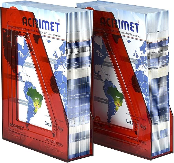 Acrimet Magazine File Holder, Durable Rack, Space-Saving Organizer (Plastic) (Clear Red Color) (2 Pack)