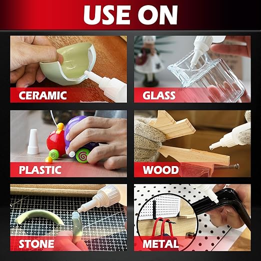 Super Glue Liquid, Instant Clear Cyanoacrylate Thick Viscosity Adhesive, Food Safe CA Glue for Shoe Sole Repair Leather Ceramic Plastic Glass Metal Wood Aquarium Porcelain Rubber Pottery Model Craft