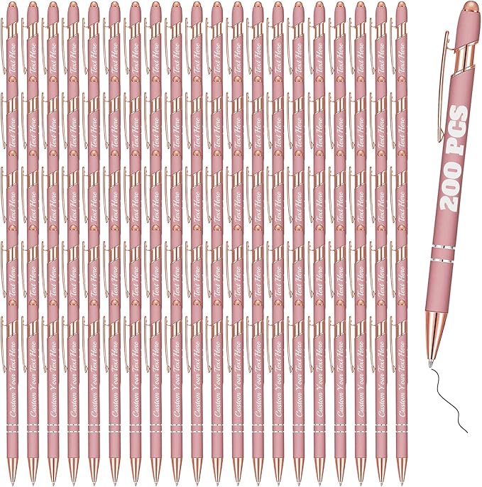 Personalized Pens Bulk 200 with Name Custom Engraving Ballpoint Pens with Stylus Tip Customized Smooth Writing Pens Personalized Gifts for Anniversary Birthday or Graduation(Gold Rose,Black Ink)