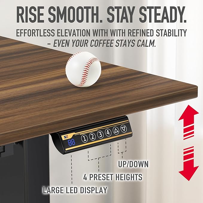 SHW 48-Inch Electric Height Adjustable Standing Desk with Drawer, Memory Preset and Cable Management Tray, Walnut