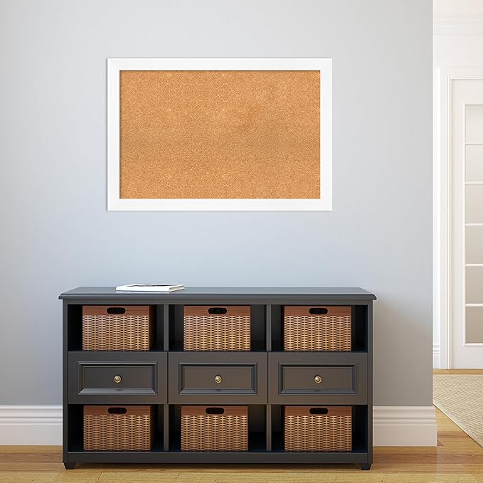 Amanti Art Natural Cork Board for Wall, 25x37 Vision Board with White Frame, Large Corkboard Office Decor for Home Organization, Modern Corkboard Pinboard to Display Items for Home Organization in