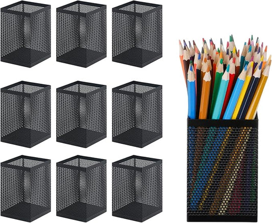 Comix Mesh Pen Holder Desk, Wire Pencil Holder with Foam Pad and Non-Slip Bottom Office Supplies Desk Organizer for Home Office School, 10 Packs