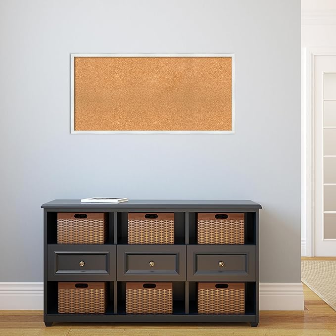 Amanti Art Natural Cork Board for Wall, 19x39 Vision Board with White Frame, Large Corkboard Office Decor for Home Organization, Country Rustic Corkboard Pinboard to Display Items for Home