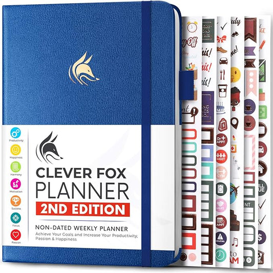 Clever Fox Planner 2nd Edition – Colorful Weekly & Monthly Goal Planner, Time Management & Productivity Organizer, Undated, A5 (Mystic Blue)