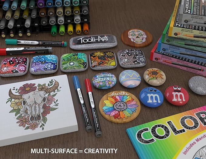 Acrylic Paint Pens 22 Yellow & Brown Tones Assorted Pro Color Series Markers Set 0.7mm Extra Fine Tip for Rock Painting, Glass, Mugs, Wood, Metal, Canvas, Projects, Non Toxic, Waterbased, Quick Drying