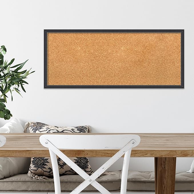 Amanti Art Natural Cork Board for Wall, 13x31 Vision Board with Black Wood Frame, Medium Corkboard Office Decor for Home Organization, Traditional Corkboard Pinboard to display items for home