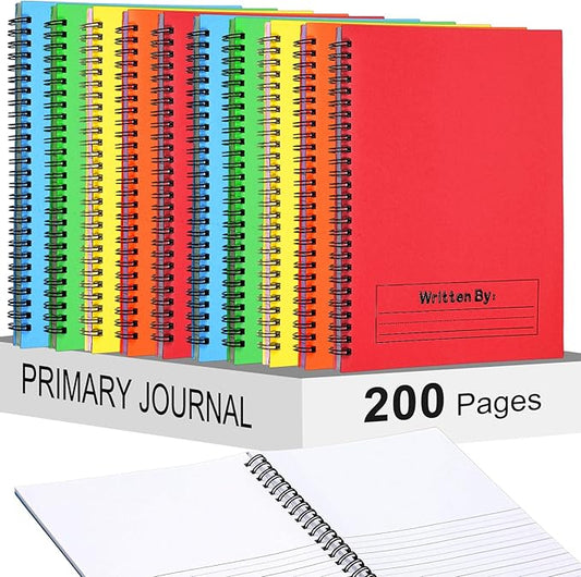 Henoyso 10 Pcs 100/50 Sheets Primary Composition Notebook K-2 Bulk Spiral Primary Journal Drawing Handwriting Practice for Kids Kindergarten 1st 2nd Back to School Supplies (Bright Color,100 Sheets)